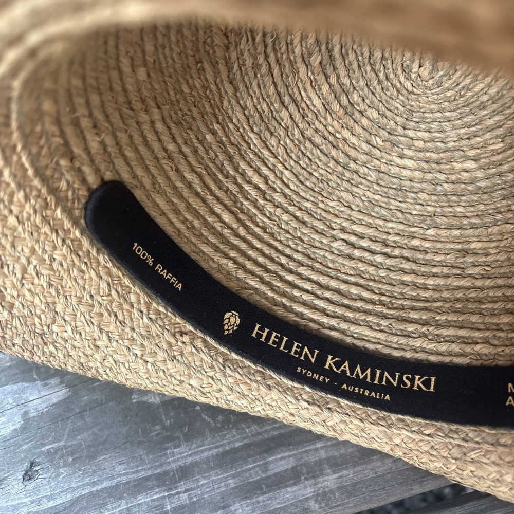 Helen Kaminski Handmade Australia Raffia Hat Natural OS white ribbon runs small - Picture 7 of 16